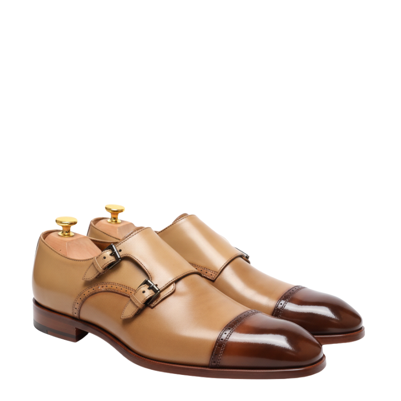 Classic Dual Tone Double Monk Strap Shoes