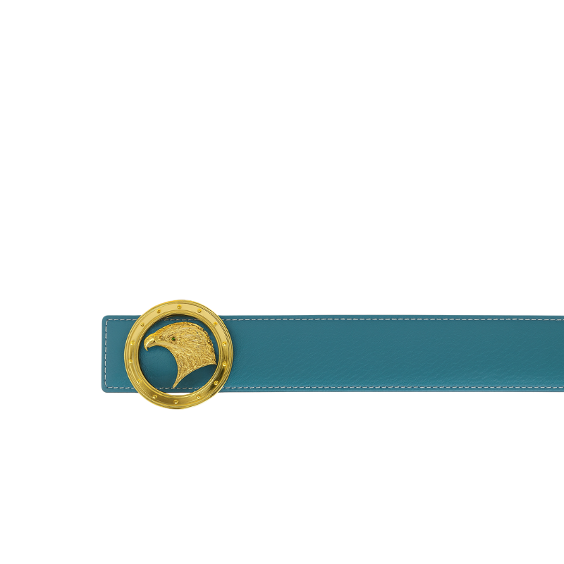 Luxury Brown Textured Leather Eagle Medallion Orbit Buckle Belt