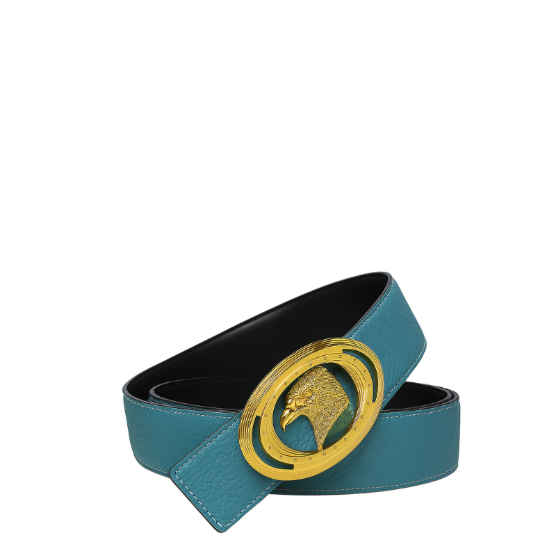 Luxury Brown Textured Leather Eagle Medallion oval-shaped Buckle Belt