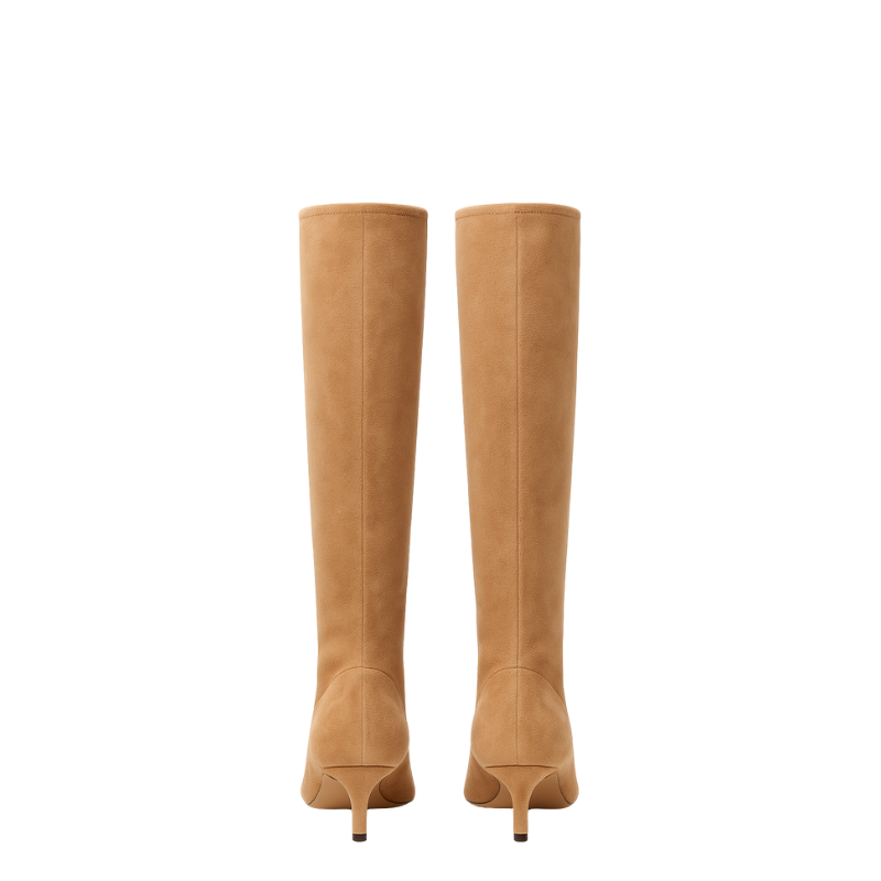 Premium Knee High Kitten Heel Square Toe Tall Leather Boots for Womens