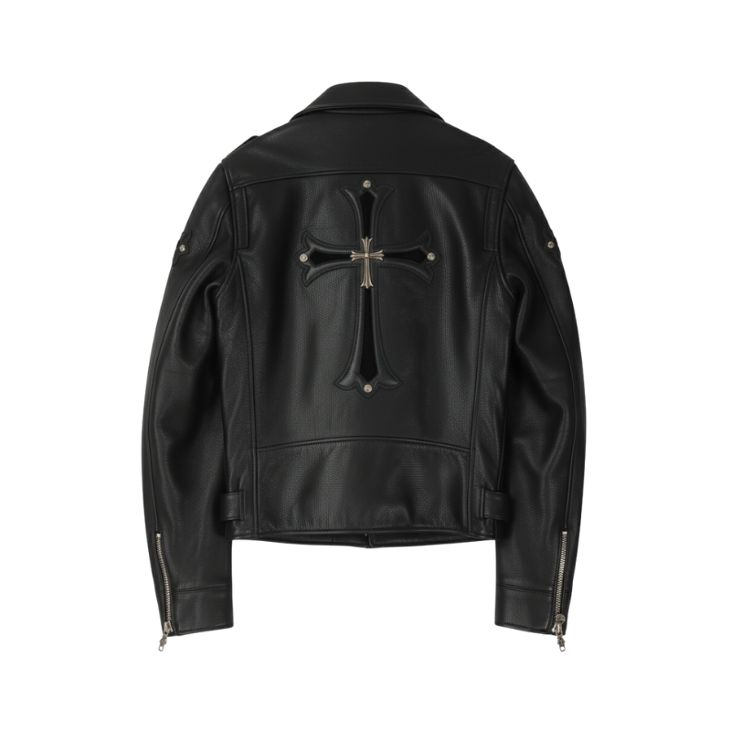 Cross Patch Leather Biker Jacket hover image