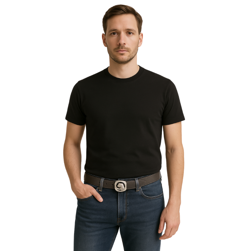 Italain Silver Regal Jaguar Buckle Belt with Tan Leather Strap