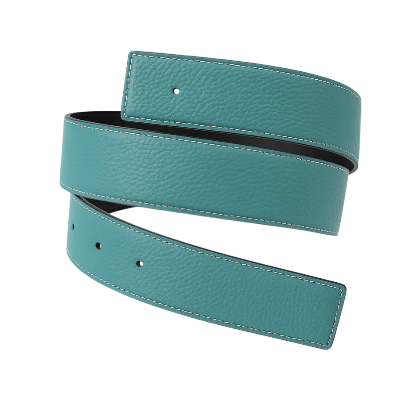 Italain Silver Regal Jaguar Buckle Belt with Turquoise Blue Leather Strap