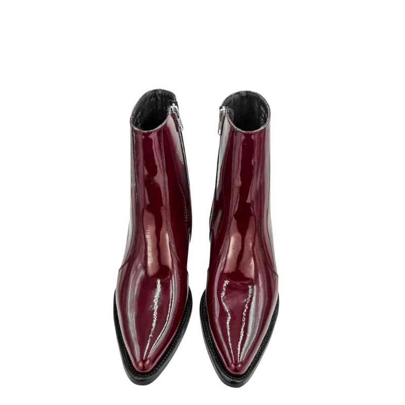 Patent Leather Wine Pointed toe Side Zipper Ankle Boot