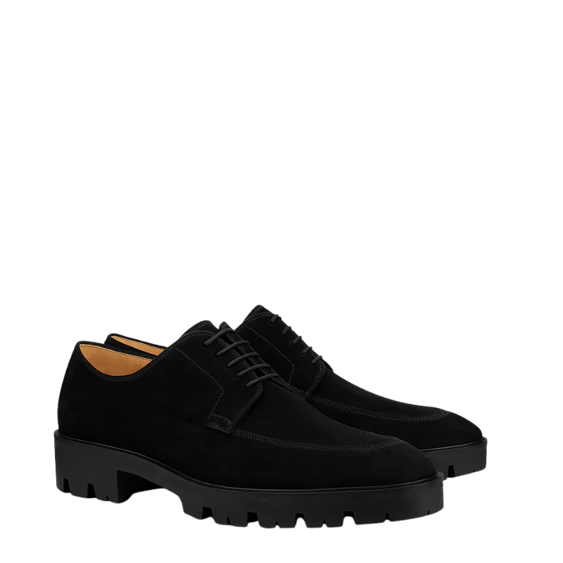 Luxury Suede Leather Derby Shoes with Lug Sole