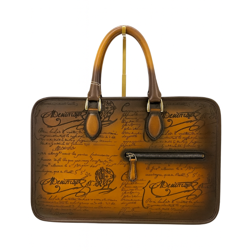 Luxury Handcrafted Printed Leather Blue Briefcase