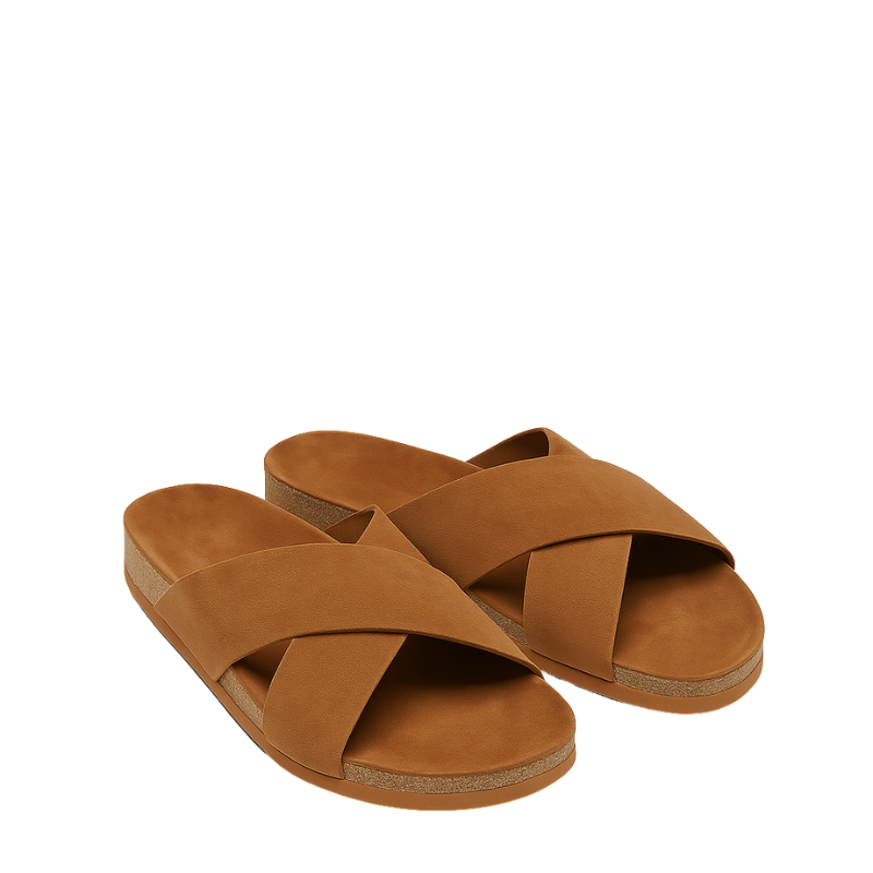 Men's Cross Strap Suede Burgundy Comfort Slipper