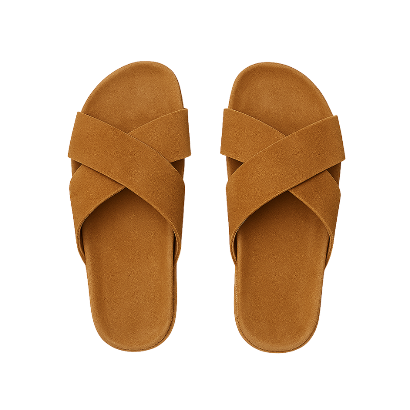 Men's Cross Strap Suede Burgundy Comfort Slipper