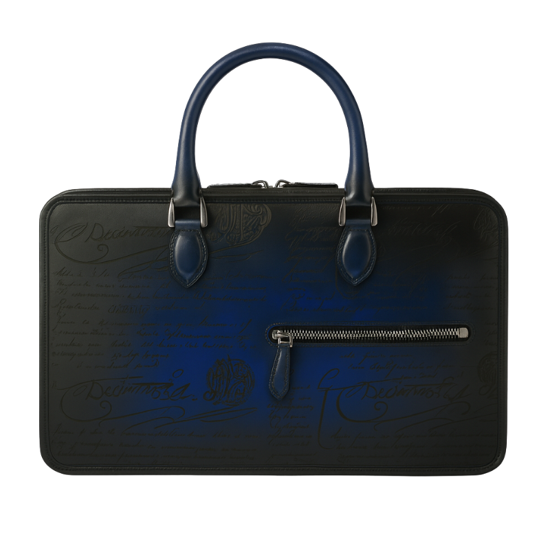 Luxury Handcrafted Printed Leather Chocolate Brown Briefcase