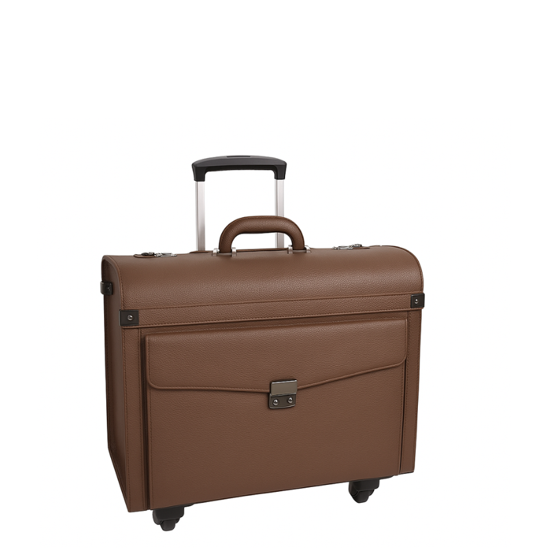 Premium Edition Italian Four Wheel Leather Blue Trolley Bag