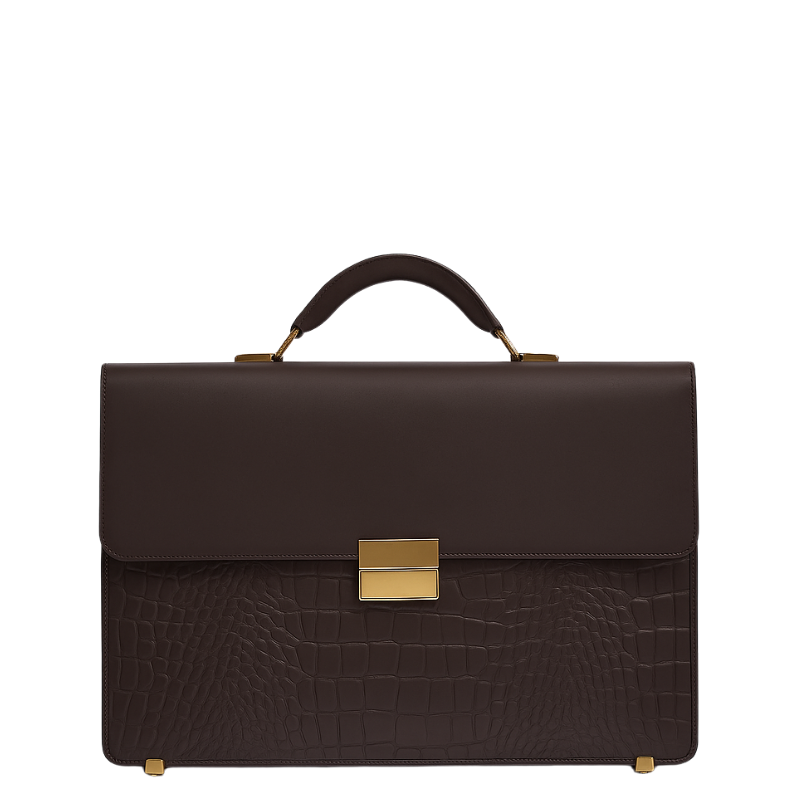 Luxurious Crocodile Brown Textured Briefcase