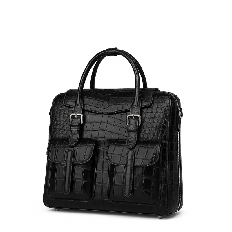 Italian Croco Leather Front Pocket Tan Briefcase Bag
