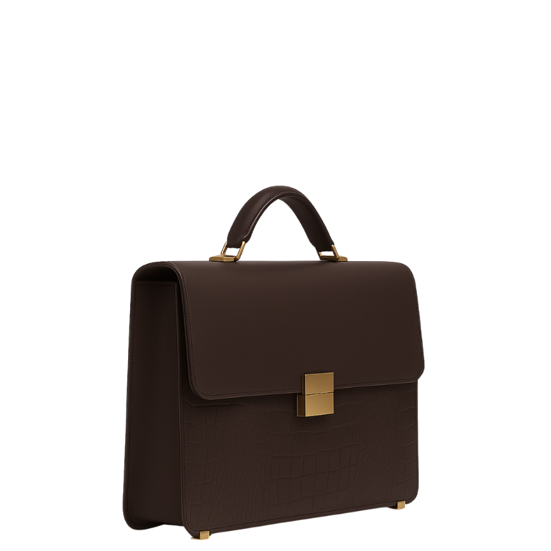 Luxurious Black Crocodile Textured Briefcase