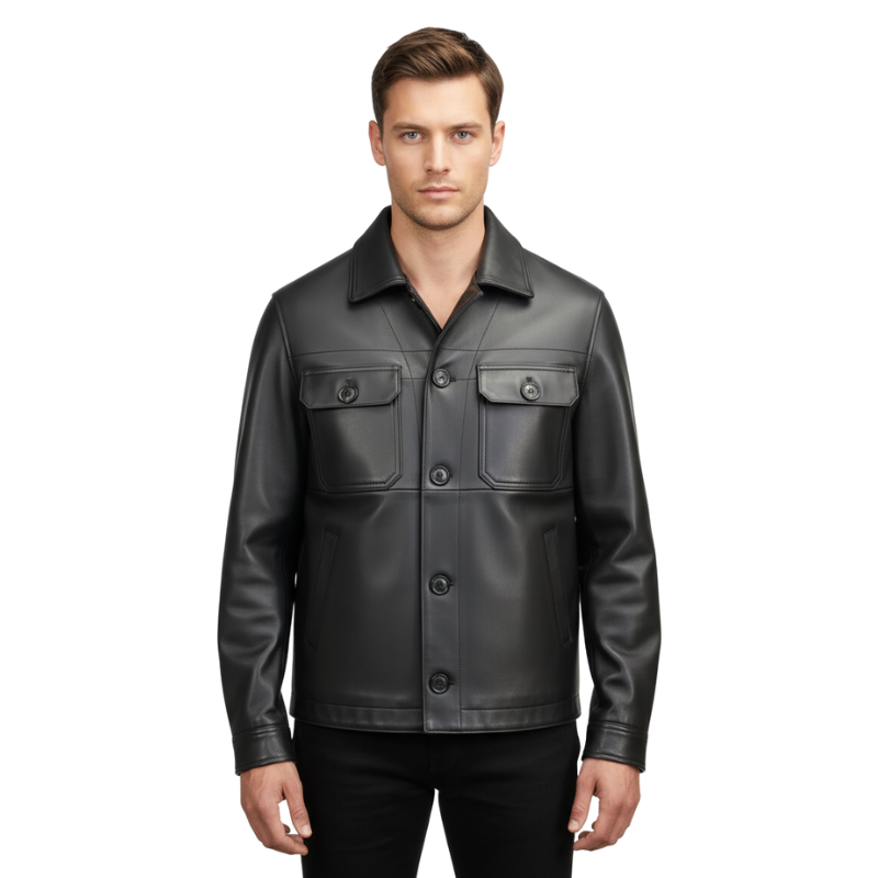 Men s Luxury Leather Shirt Jacket