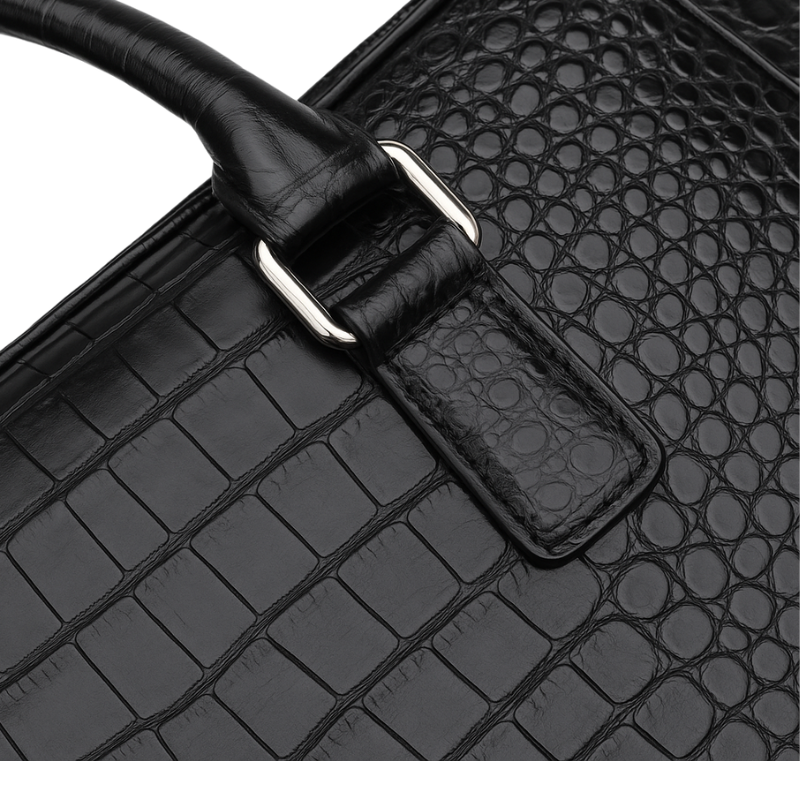 Italian Croco Leather Textured Briefcase Black Edition