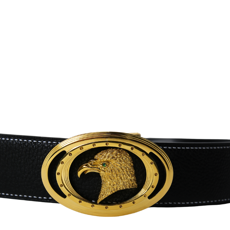 Luxury Brown Textured Leather Eagle Medallion oval-shaped Buckle Belt