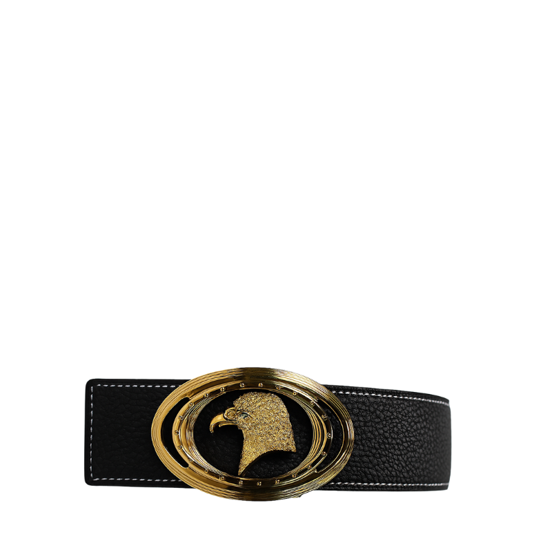 Luxury Brown Textured Leather Eagle Medallion oval-shaped Buckle Belt