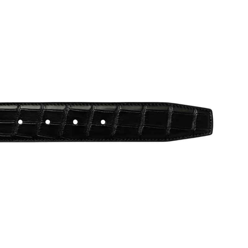 Croco Textured Leather Black Strap Belt with Silver Reversible Buckle Closure