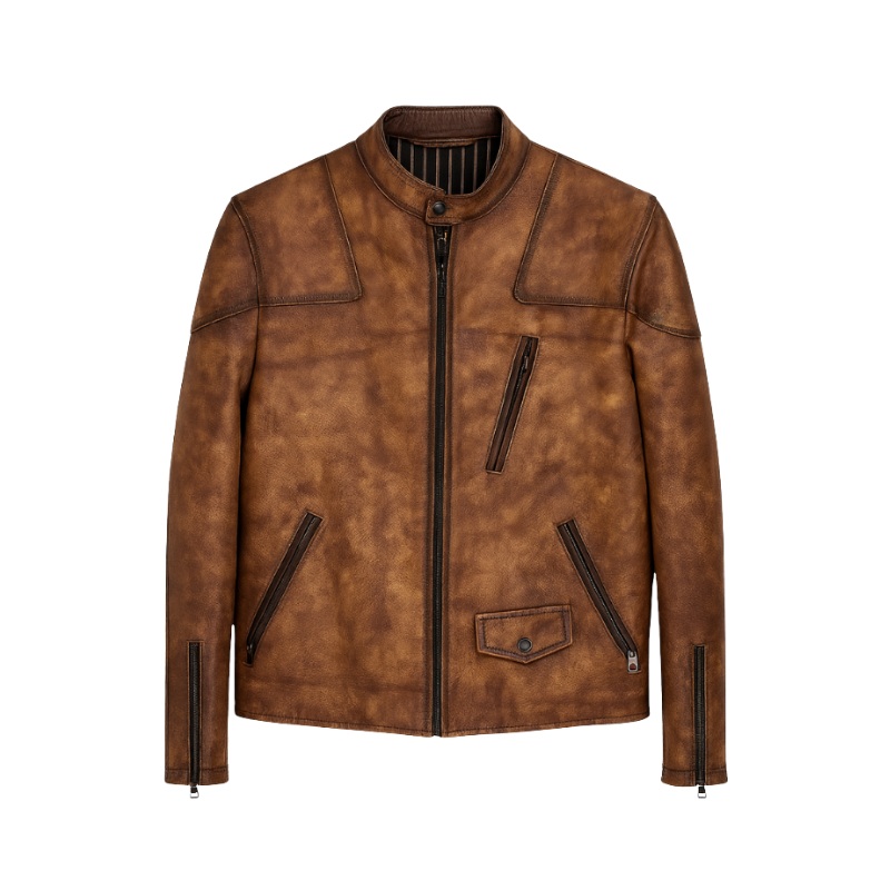Stylish Casual Leather Zip Front Biker Jacket