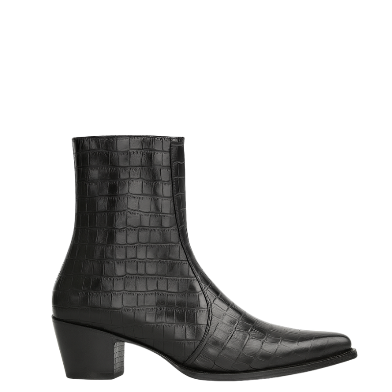Mens Croco textured Leather Pointed Toe Side Zipper Boot