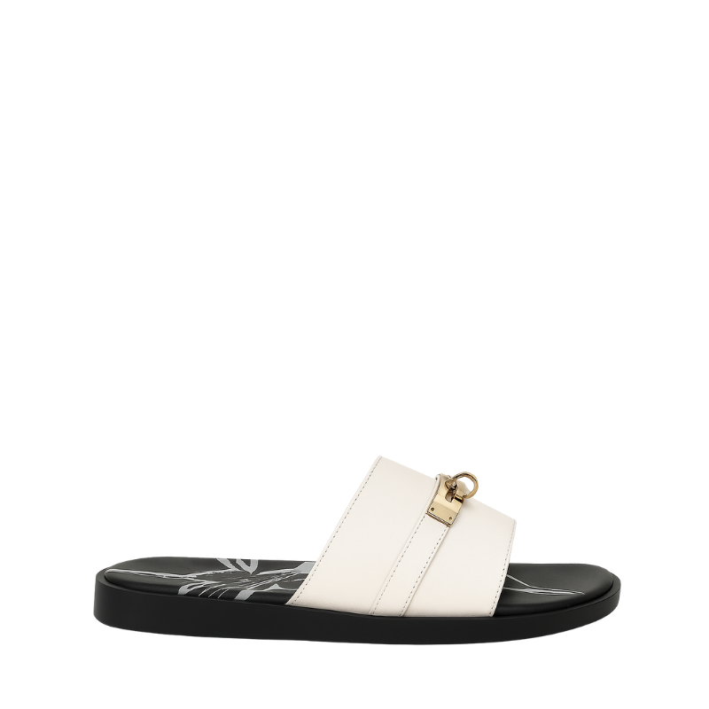 Men's  Leather Off-white Slip-on Casual Slider