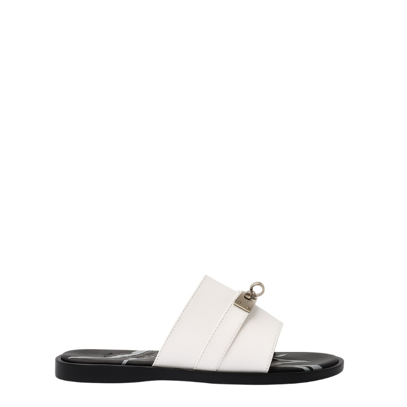Mens Leather White Slip on Casual Slider