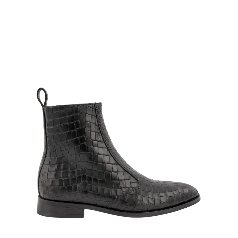 Mens Croco Textured Leather Chelsea Boots with Side Zipper
