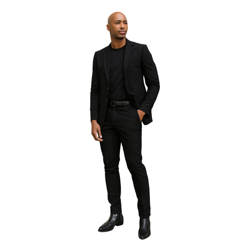 Men's Croco-textured Black Leather Pointed Toe Side Zipper Boot