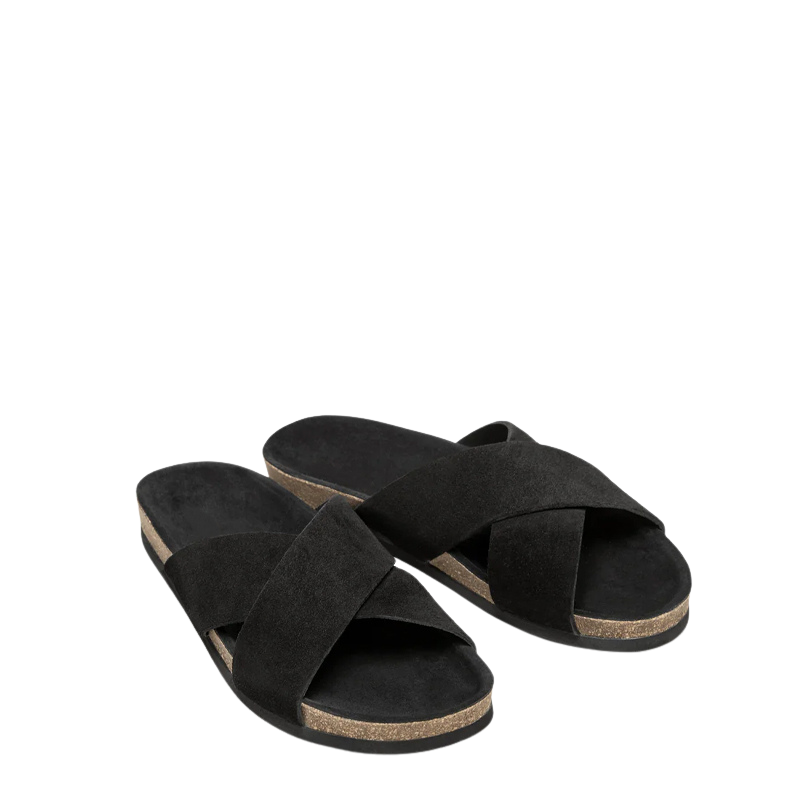 Men's Cross Strap Suede Burgundy Comfort Slipper