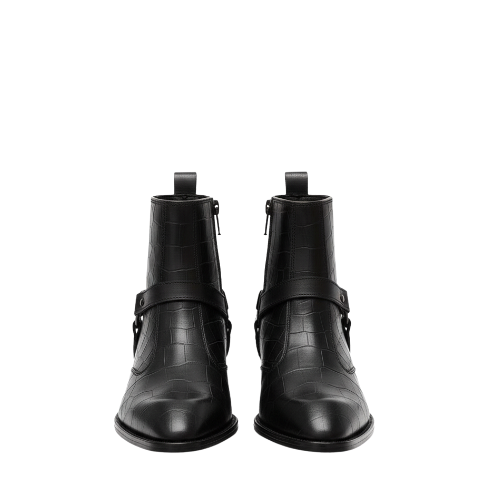 Luxury Croc Textured Ring Detail Boots