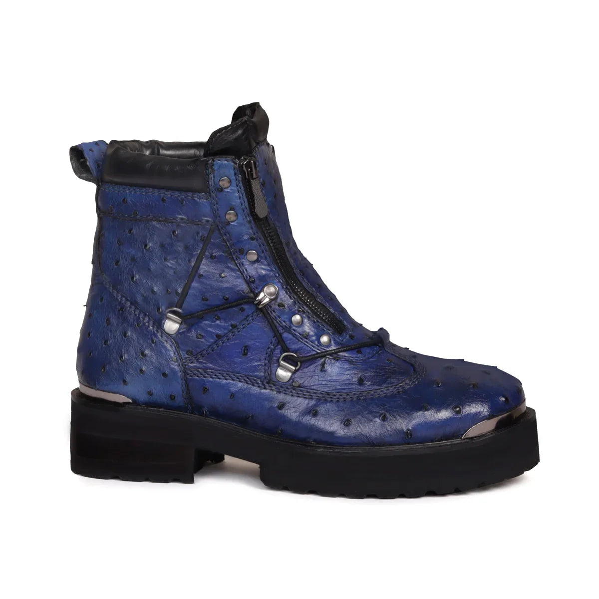 OSTRICH LEATHER CHUNKY BOOT WITH METAL PLATE