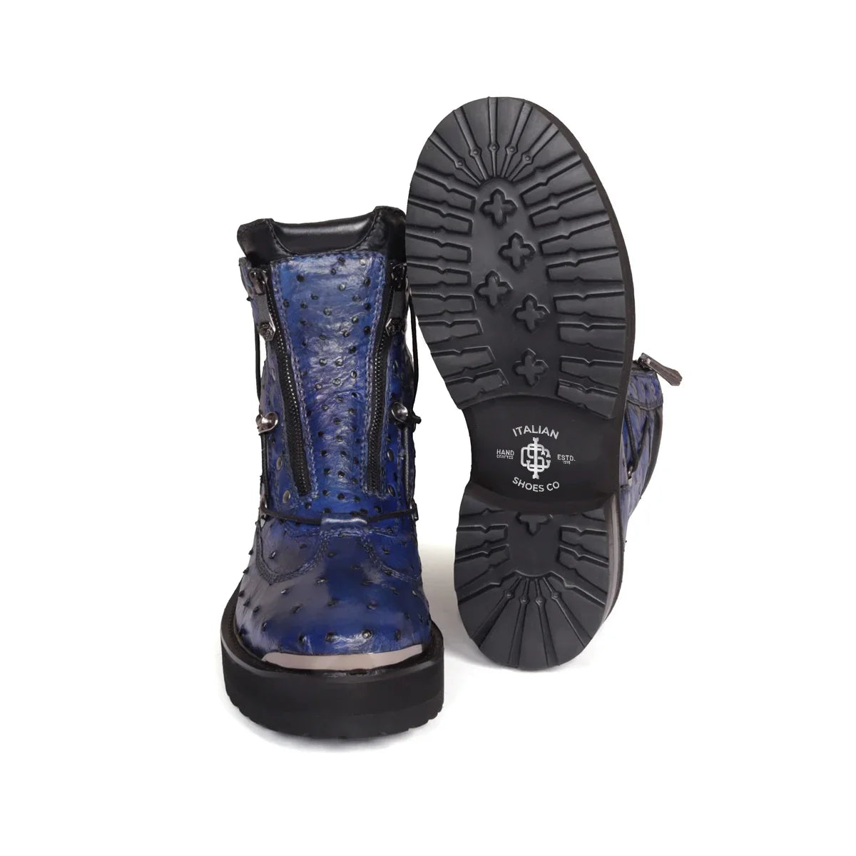 OSTRICH LEATHER CHUNKY BOOT WITH METAL PLATE
