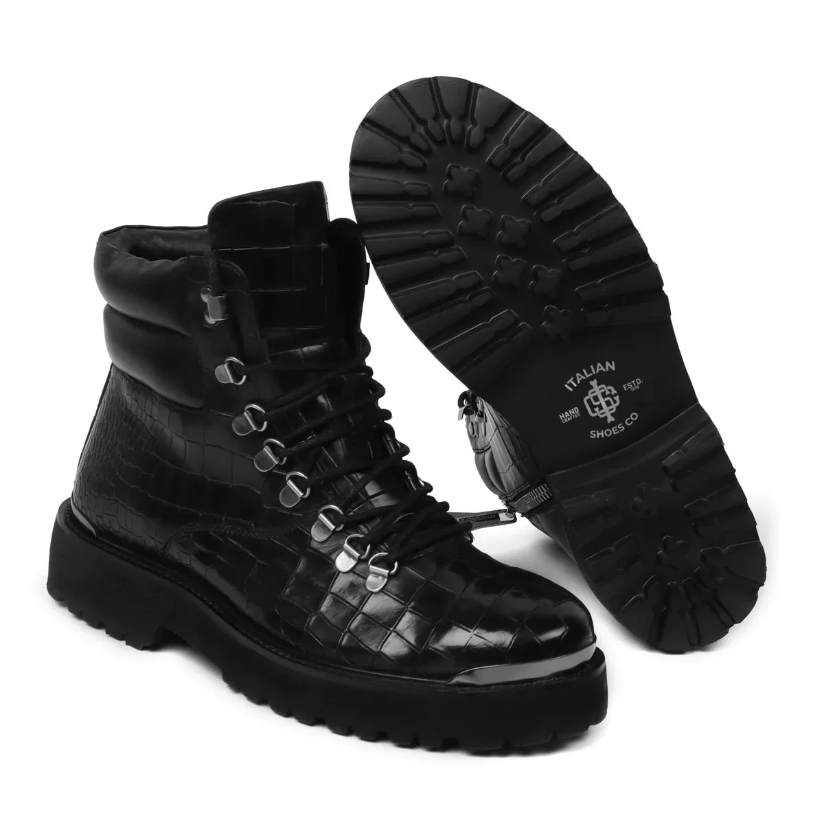 Deep Cut Biker Boots in Black Leather