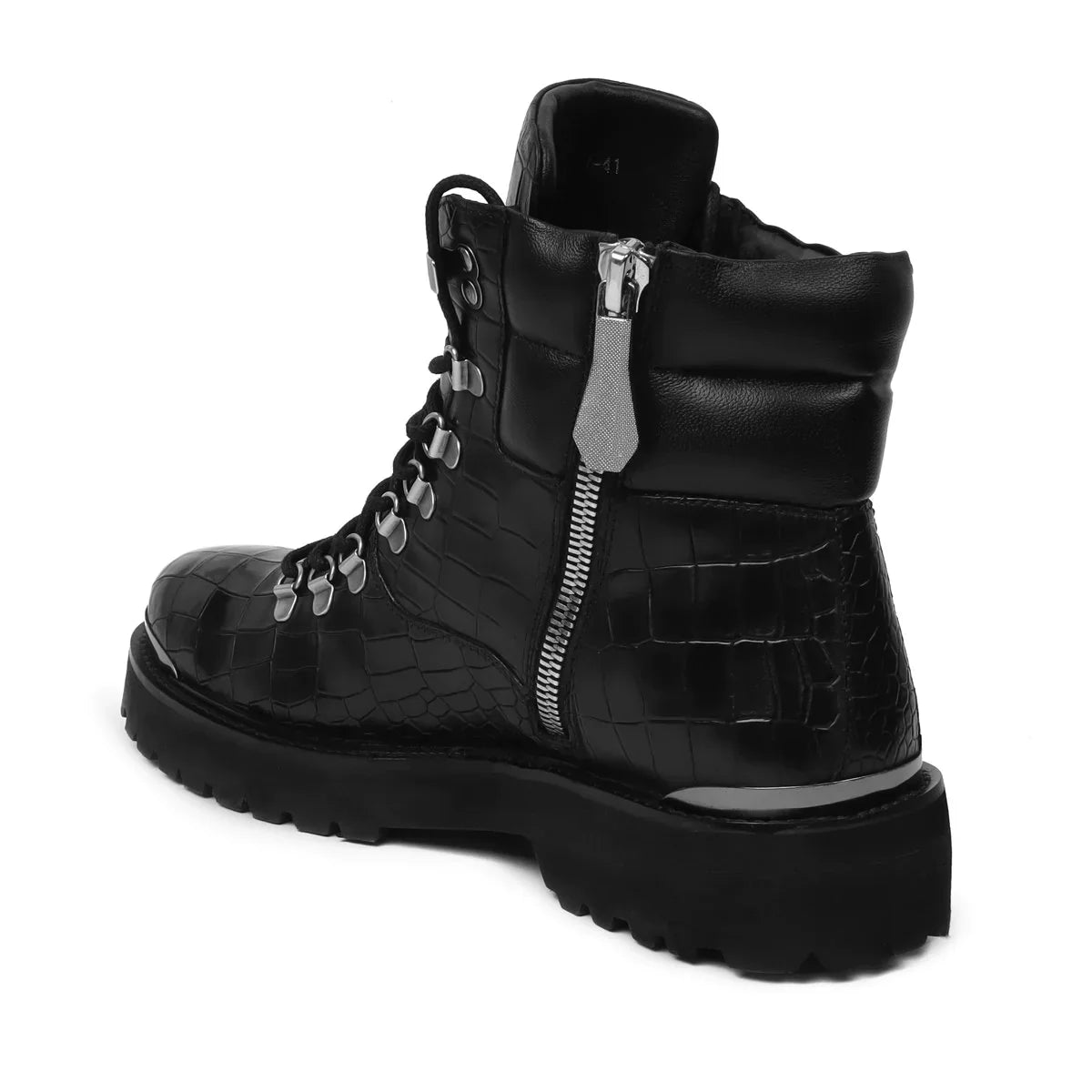 Deep Cut Biker Boots in Black Leather