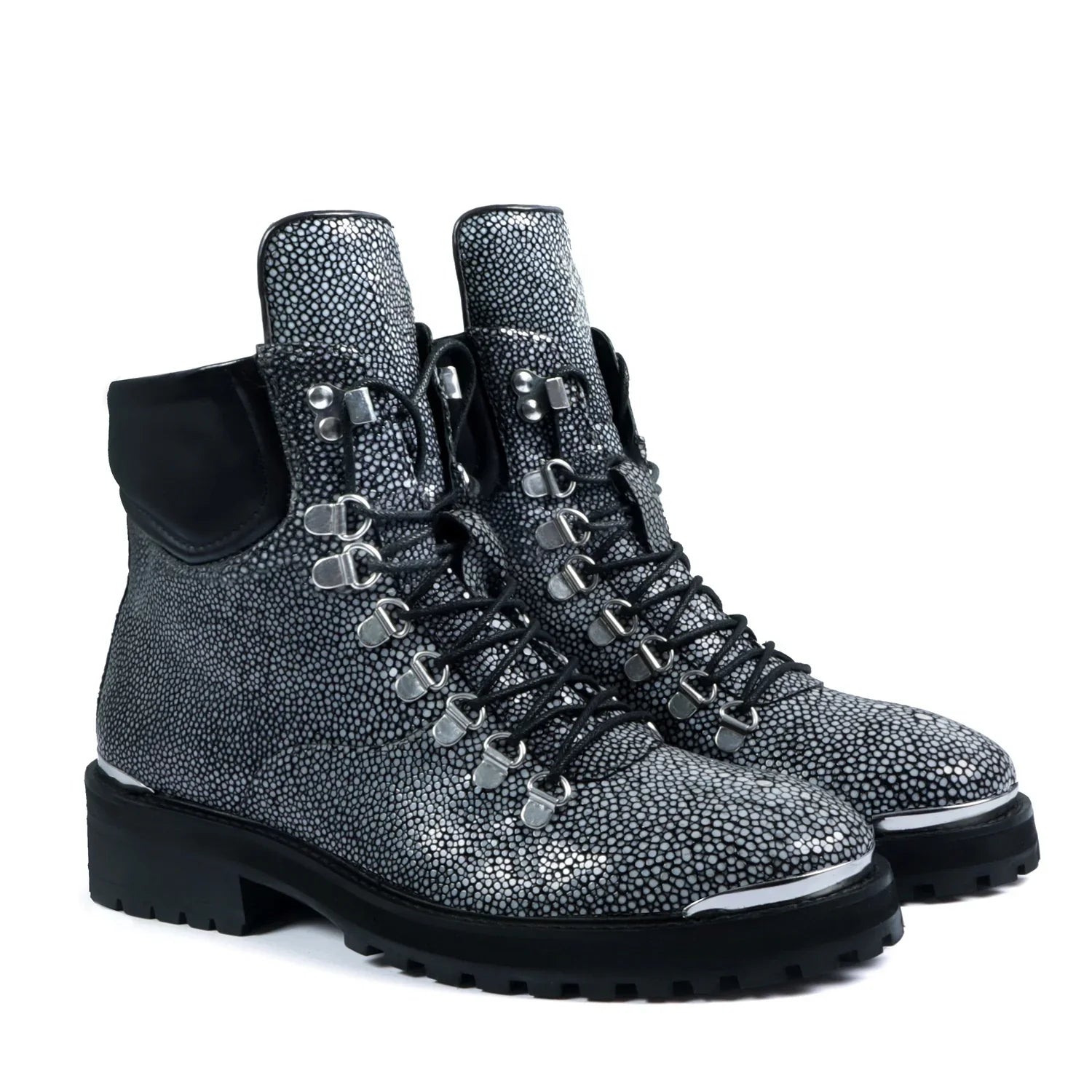 CHUNKY BOOT WITH STINGRAY FISH EXOTIC GREY LEATHER