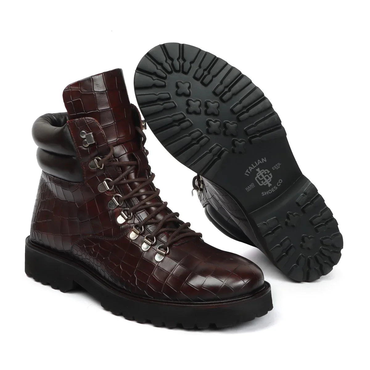 Deep Cut Biker Boots in Dark Brown Leather