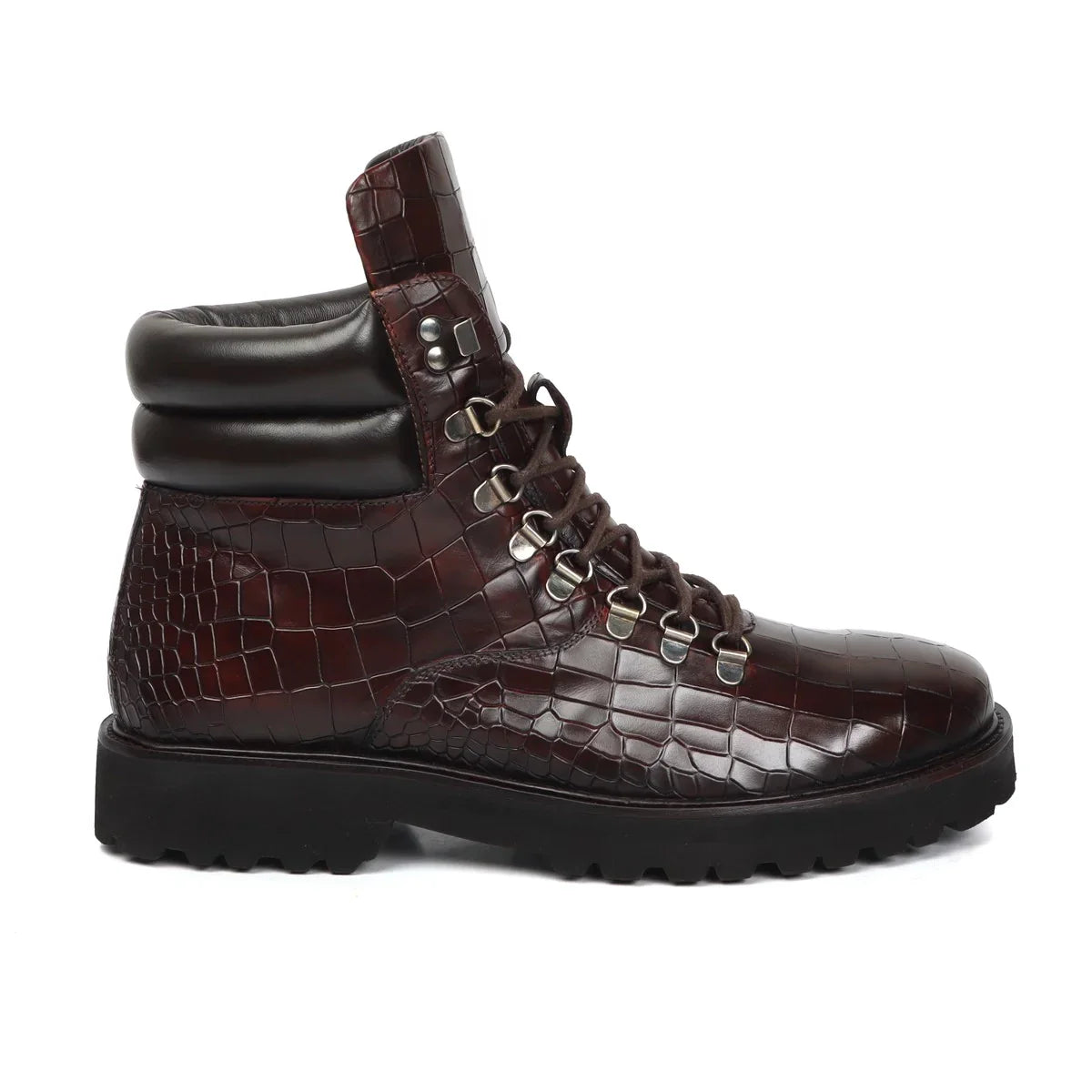Deep Cut Biker Boots in Dark Brown Leather