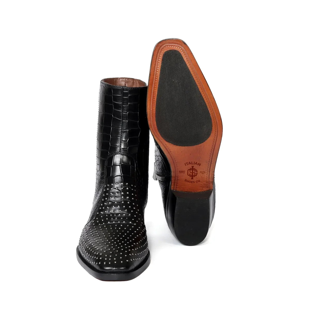 Black Boot in Deep Cut Leather with Cuban Heel Zip Closure