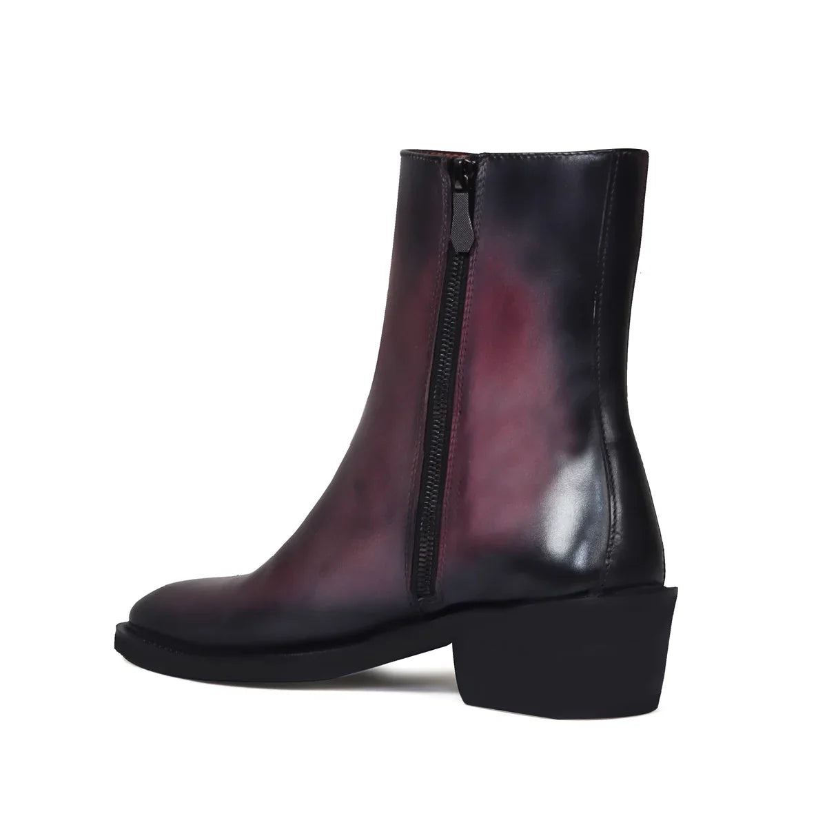 Wolf Scratch Inspired Leather Boots in Purple-Grey Cuban Heel