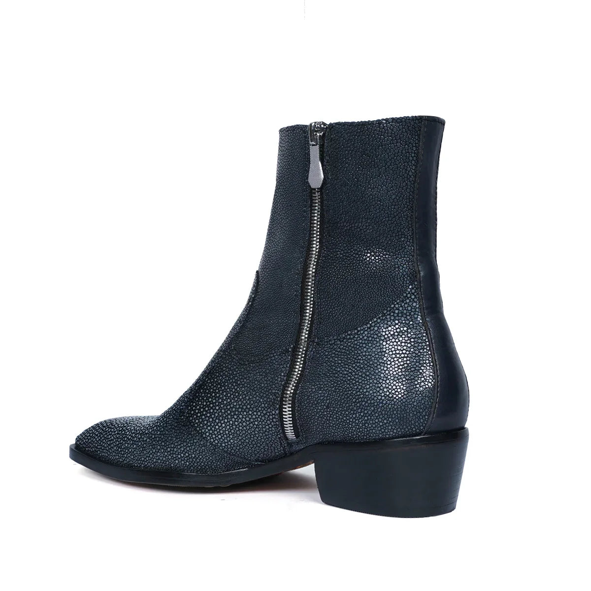 High Ankle Cuban Heels Boots in Exotic Stingrey Fish Leather