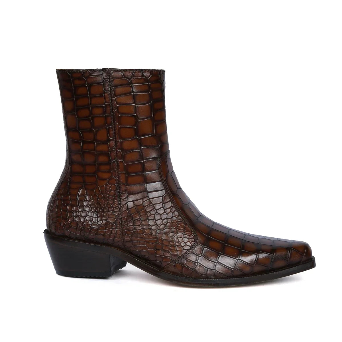 COWBOY STYLE DEEP CUT CROCO TAN SMOKEY  LEATHER CHELSEA BOOTS