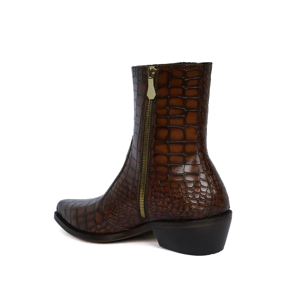 COWBOY STYLE DEEP CUT CROCO TAN SMOKEY  LEATHER CHELSEA BOOTS