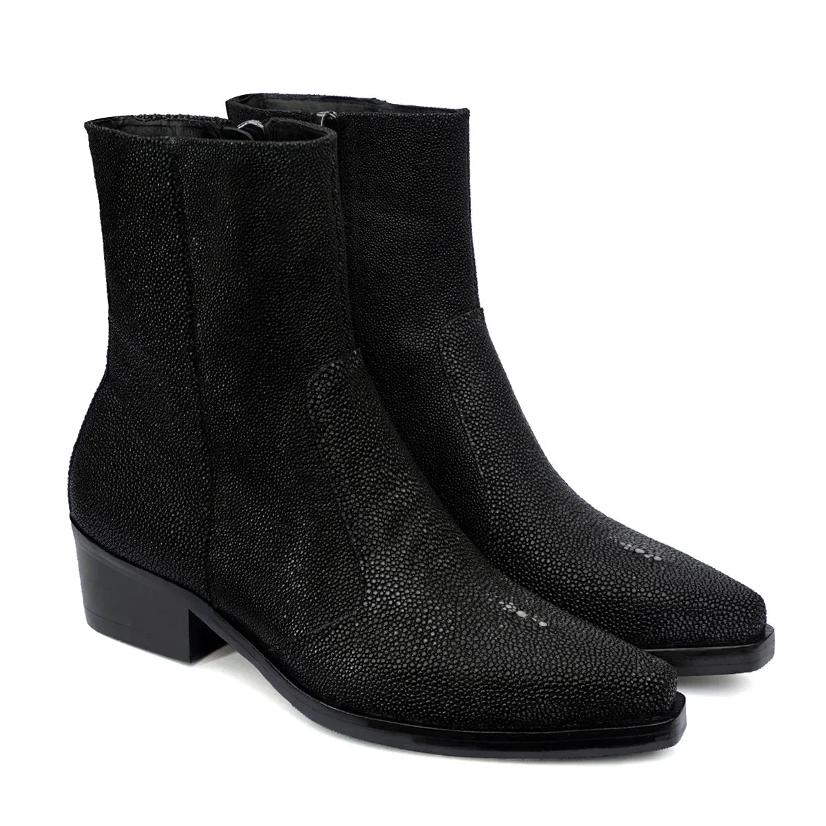 EXOTIC STINGRAY FISH LEATHER COWBOY POINTED-TOE CUBAN-HEEL BOOT