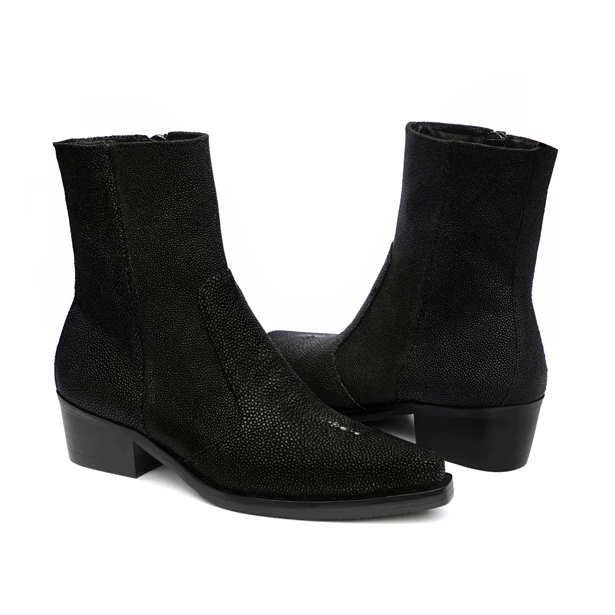EXOTIC STINGRAY FISH LEATHER COWBOY POINTED-TOE CUBAN-HEEL BOOT