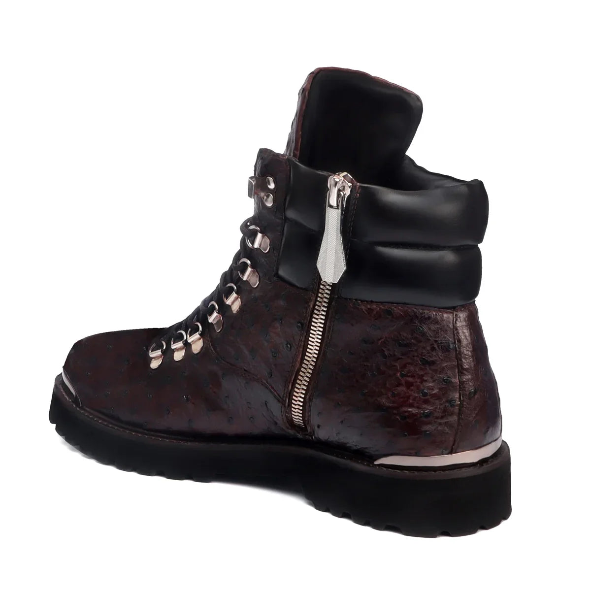 DARK BROWN BIKER BOOTS IN PREMIUM AUTHENTIC OSTRICH LEATHER