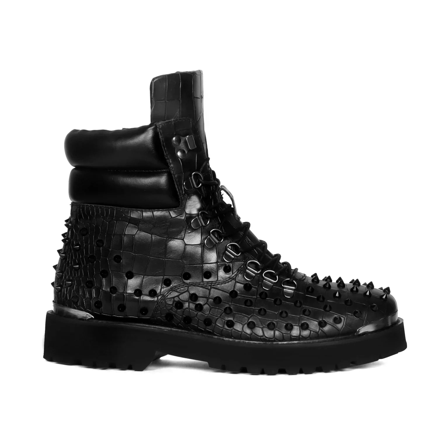 Stud Black Biker Boots in Deep Cut Leather