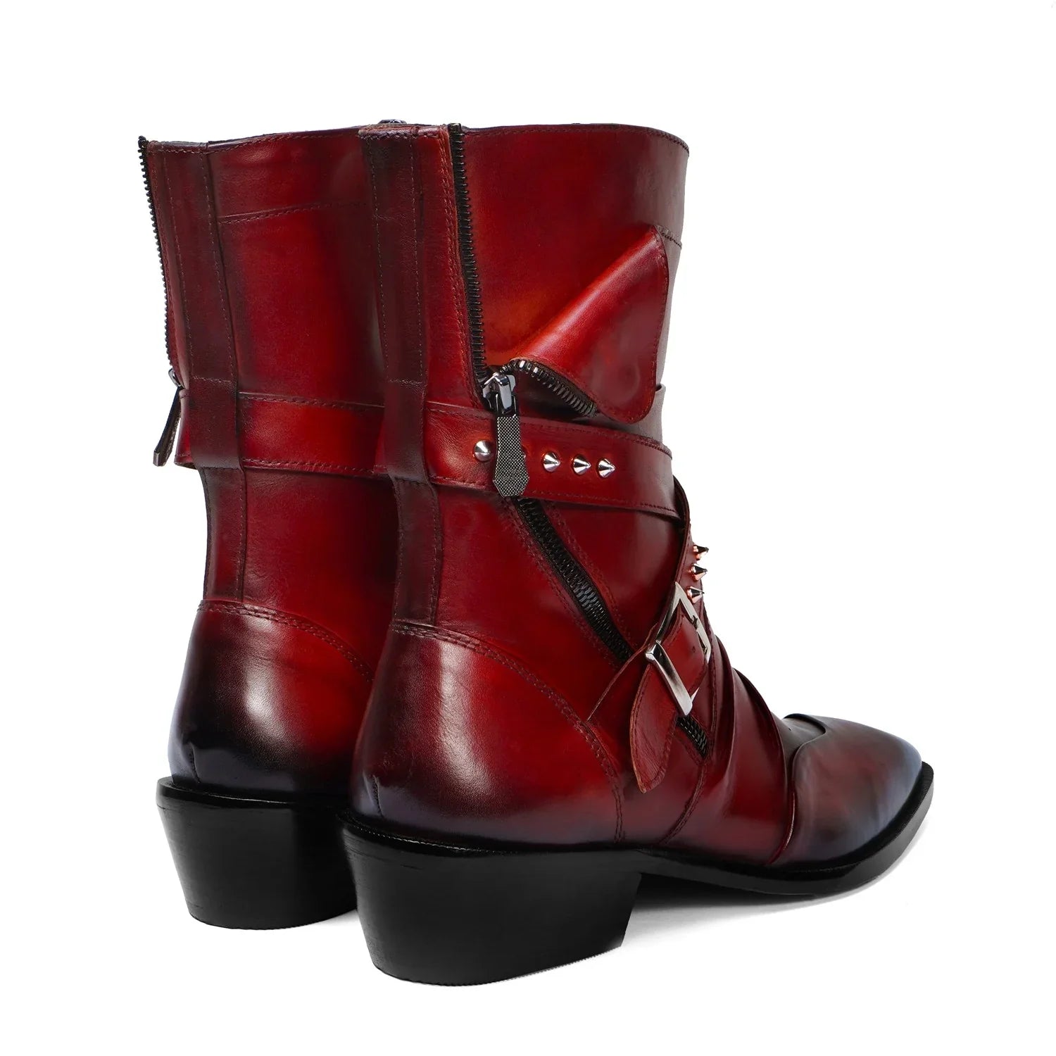 Studded Wrap Around Strap Cuban Heel Boots