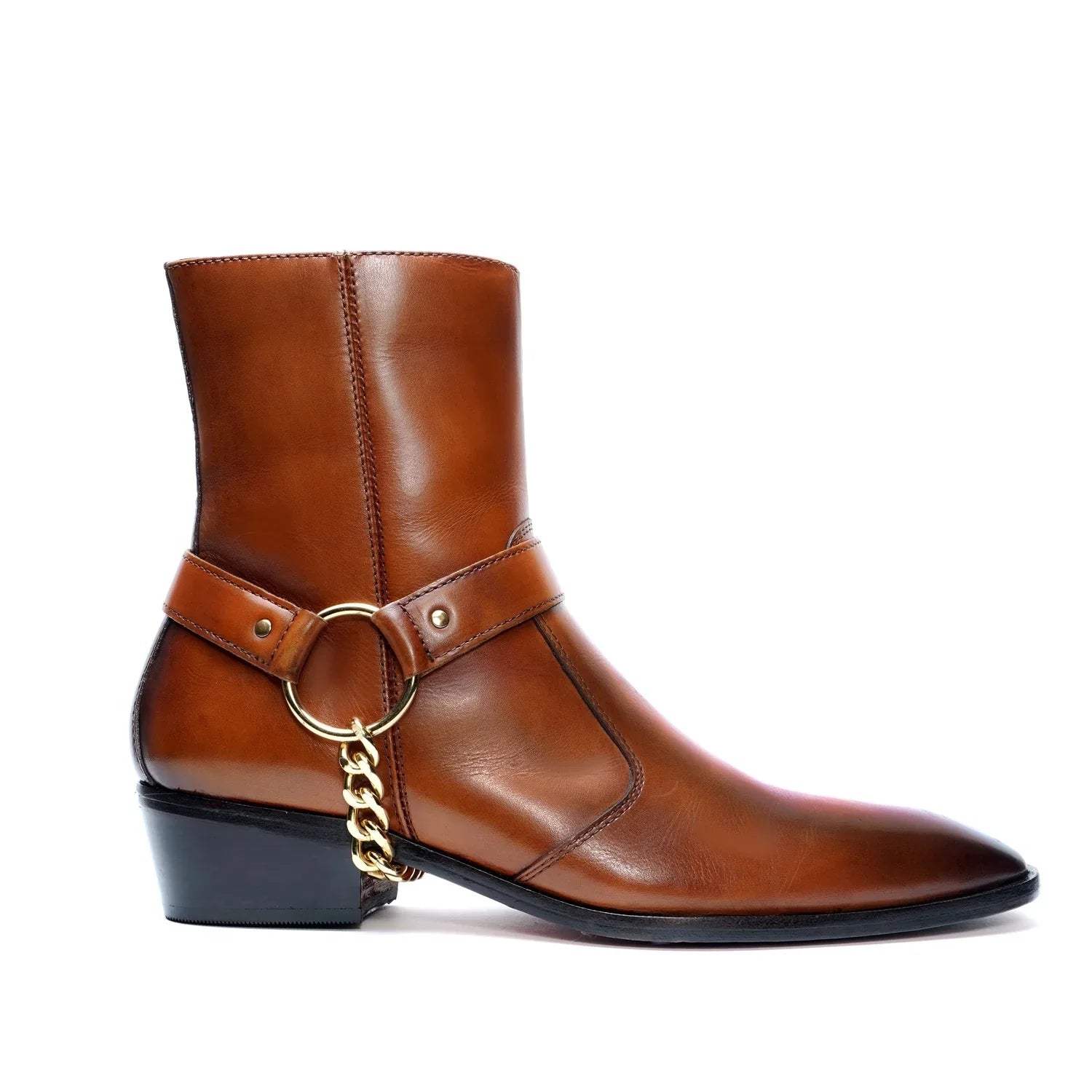 Tan Hybrid Chain Cuban Boots in Genuine Leather