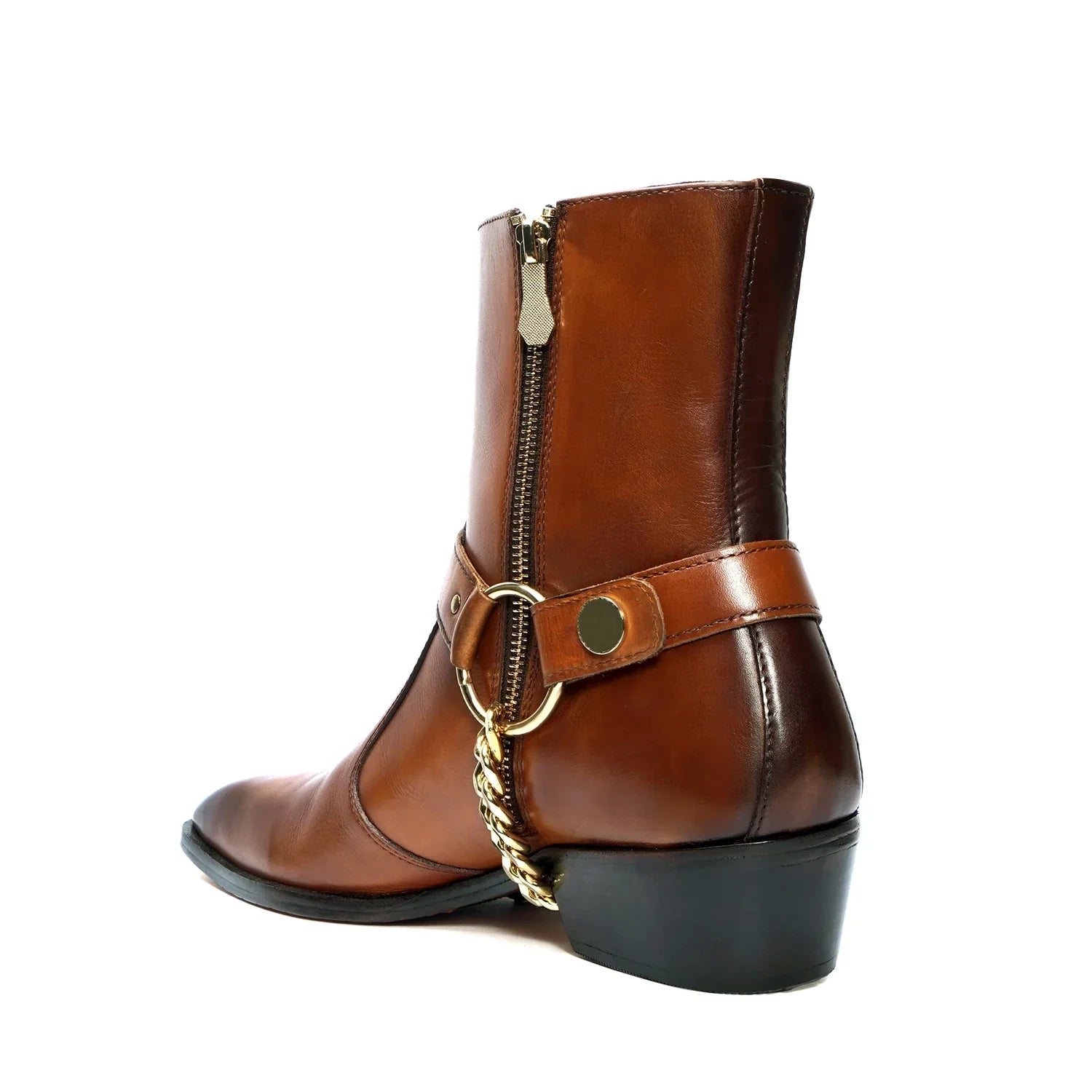 Tan Hybrid Chain Cuban Boots in Genuine Leather