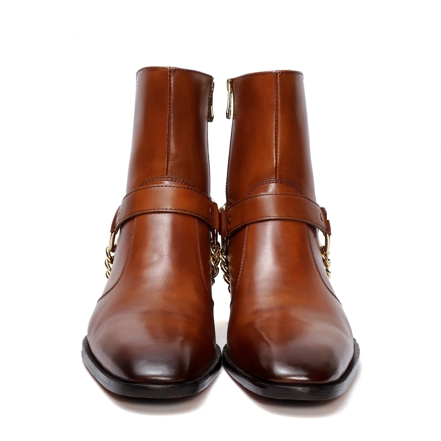 Tan Hybrid Chain Cuban Boots in Genuine Leather